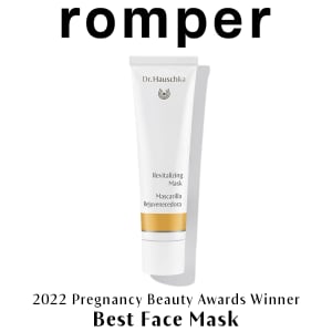 Dr. Hauschka Revitalizing Mask tube with Romper and 2022 Pregnancy Beauty Awards Winner text.