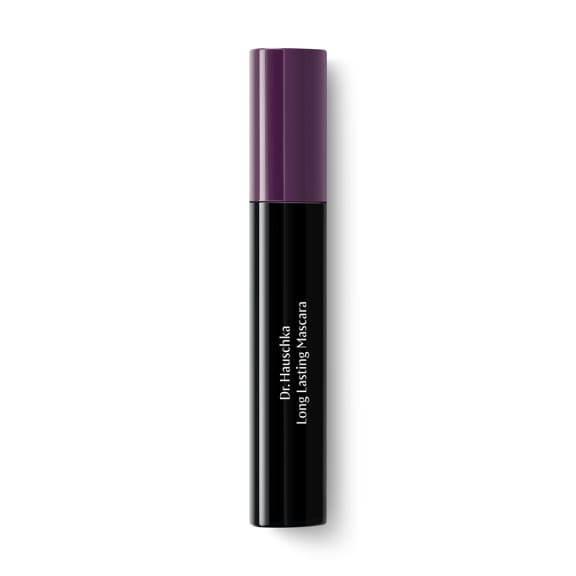 mascara, lipstick-like tube, purple cap, black tube, long-lasting formula