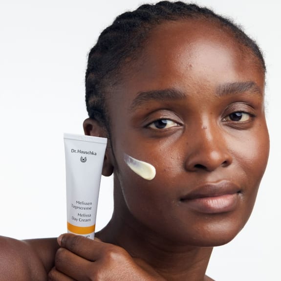 melissa day cream on model with combination skin
