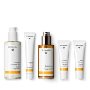 Dr. Hauschka hydrating gift set with five skincare products on a white background.